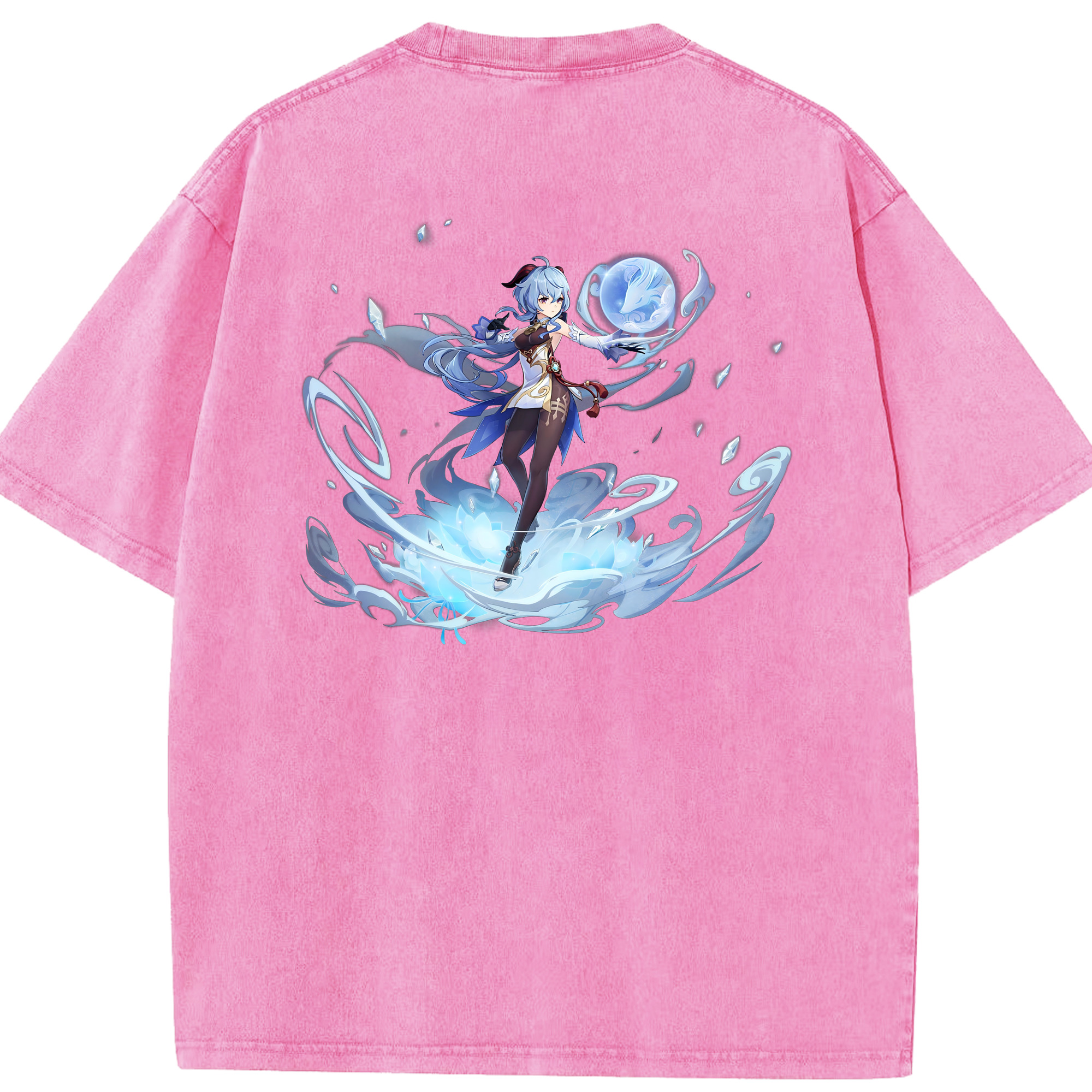 げんし神 甘雨 かんう genshin Ganyu 綿100% ヴィンテージ風 半袖Tシャツ（背面プリント）